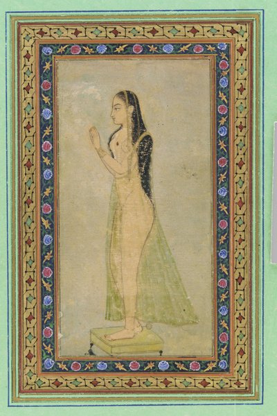 Lady at Prayer, Album folio with painting, c.1900 by Mughal School